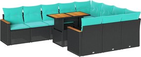 vidaXL Set canapele de grădină cu perne, 11 piese, negru, poliratan