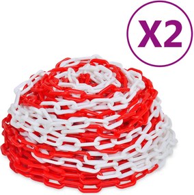 vidaXL Lanțuri de avertizare, 2 buc., roșu și alb, 30 m, plastic