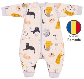 Sac de dormit copii din bumbac cu picioare si maneci detasabile 6-18 luni Kidizi Kitten Love, 1 tog, model de iarna
