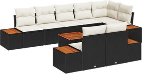 vidaXL Set de canapele pentru grădină cu pernă 9 pcs Negru Rattan poli