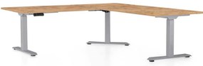 Masă înălțime reglabilă OfficeTech Angle, 180 x 200 cm, picioare gri, stejar kraft