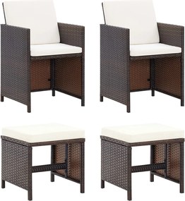 vidaXL Set scaune de grădină și taburet din poliratan, 4 piese, maro