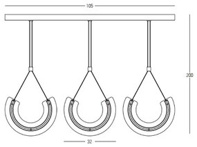Lustra cu 3 Pendule LED, Aluminiu, Auriu, Deco Line