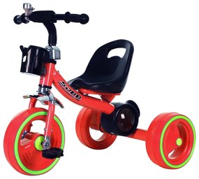 Tricicleta cu pedale, Muzica si lumini, Rosu, Buton On/Off, Claxon