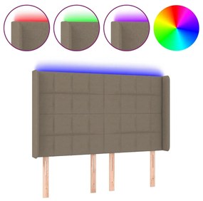vidaXL Tăblie de pat cu LED, gri taupe, 147x16x118/128 cm, textil