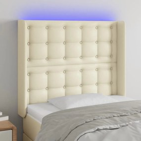 Tablie de pat cu LED, crem, 93x16x118 128 cm, piele ecologica 1, Crem, 93 x 16 x 118 128 cm