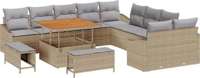 vidaXL Set de canapele pentru grădină cu pernă 13 pcs Bej poliratan