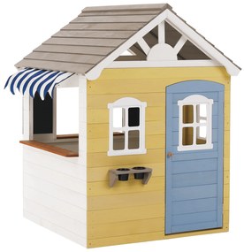 Căsuţă de grădină din lemn, pentru copii, albă / gri / galbenă / albastră, NESKO