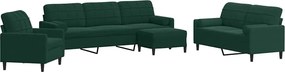 vidaXL Set canapele cu perne/rulouri, 4 piese, verde închis, catifea