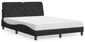 vidaXL Pat cu saltea, negru, 140x200 cm, catifea