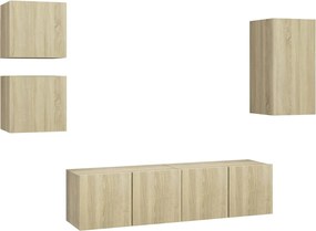 vidaXL Set comodă TV, 5 piese, stejar sonoma, lemn prelucrat