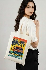 Sacosa de Panza pentru Cumparaturi, Geanta Tote, model Tropical Sunset 4 38 x 34.5 cm, Alba, BEKZ®