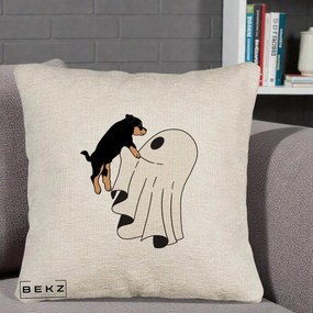 Perna Decorativa Caine Rottweiler Fantoma Halloween, 40x40 cm, Bej Canapea, Husa Detasabila, Perna Inclusa, BEKZ®