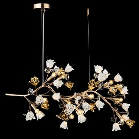 Lustra Rosalia cu Flori Ceramice Tip Creanga, 12 Brate, Finisaj Gold - Bussy Lighting 7220-12PL