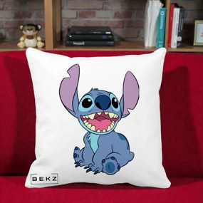Perna Personalizata Stitch Zambitor, 40x40 cm, Alba Mata, Husa Detasabila, Perna Inclusa, BEKZ®
