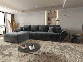 Colțar extensibil dumonde cu ladă de depozitare si sezut confortabil din spuma high-density, Berlin XL Euphoria Graphite 350x185 cm