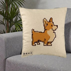 Perna Personalizata Corgi Pixel Art, 40x40 cm, Bej, Husa Detasabila, Perna Inclusa, BEKZ®