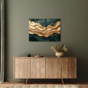 Tablou pe sticlă - Abstracție verde cu auriu II. (70x50 cm)
