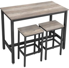 Masa de bar cu 2 taburete de bar, 120 x 90 x 60 cm, gri si negru