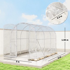 Outsunny Seră tunel de grădină 3 x 2 x 2 m 6 m² cu ușă pe balamale, prelată PE 150 g/m² pentru Legume, Plante, Flori | Aosom Romania