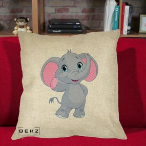 Perna Decorativa Pui de Elefant Kawaii, 40x40 cm, Crem, Husa Detasabila, Perna Inclusa, BEKZ®