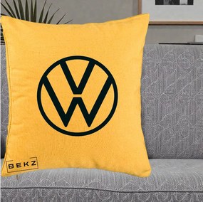 Perna Personalizata cu emblema Volkswagen, 40x40 cm, Galben, Husa Detasabila, Perna Inclusa, BEKZ®