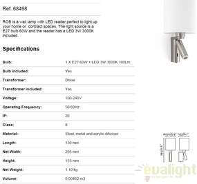 Aplica de perete cu reader LED ROB nickel 68498