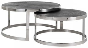 Set 2 masute de cafea rotunde din otel si stejar Blackbone 42x91,5x91,5 cm argintiu/negru