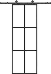 vidaXL Ușă glisantă cu set de feronerie neagră 76x205 cm Sticlă ESG