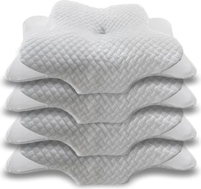 PACHET 4 PERNE CERVI-SAN CONFORT, pernă ortopedică cervicală, din spumă cu memorie, pentru toate pozițiile de somn, husă respirabilă, detașabilă și lavabilă, Pernă ergonomică de susținere a gâtului, Alb