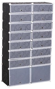 HOMCOM Organizator Pantofi Modular, 16 Cuburi, Ușor de Asamblat, Material PP, Design Modern, Alb și Negru, 95x37x160cm | Aosom Romania