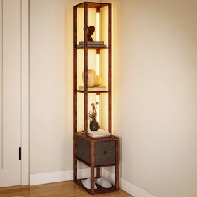 HOMCOM Lampă de podea LED cu rafturi, intensitate reglabilă, comutator cu picior pentru dormitor, maro rustic | Aosom Romania