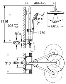 GROHE 26403002 - Sistem de duș VITALIO JOY 260 450 mm, crom lucios