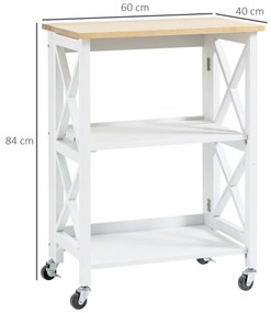 HOMCOM Cărucior de Bucătărie Pliabil Cărucior Auxiliar cu Roți Cărucior Verdulero cu 2 Rafturi pentru Sufragerie 60x40x84 cm Alb | Aosom Romania