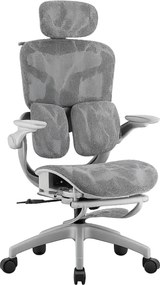 AEROMAX SLIDING Scaun ergonomic, Sezut Translatie, Cotiere Rabatabile, Tetiera 3D, Suport lombar dublu ajustabil, Suport picioare, Umeras, Full Mesh, Gri