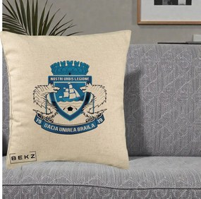 Perna Personalizata Dacia Unirea Braila 1919 Fotbal, 40x40 cm, Bej, Husa Detasabila, Perna Inclusa, BEKZ®