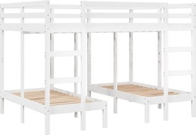vidaXL Pat supraetajat triplu, alb 140x200/70x140 cm lemn pin