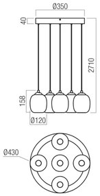 Redo 01-3488 - Lustru LED dimabil KHADI suspendat pe cablu, 5 x LED / 5,2 W / 230 V, negru/fumuriu