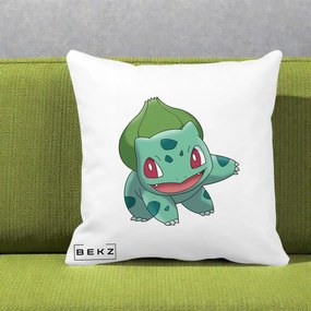Perna Personalizata Bulbasaur Pokemon, 40x40 cm, Alba Mata, Husa Detasabila, Perna Inclusa, BEKZ®