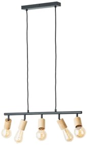 Brilliant TIFFANY - lustru suspendat pe cablu, 5x E27, 28W, 230V, negru/bambus
