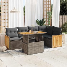 3327714 vidaXL Set mobilier grădină cu perne 6 piese gri poliratan/lemn acacia