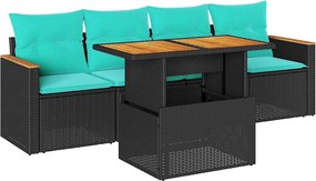 vidaXL Set mobilier de grădină cu perne, 5 piese, negru, poliratan