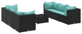 3308028 vidaXL Set mobilier de grădină cu perne, 7 piese, negru, poliratan