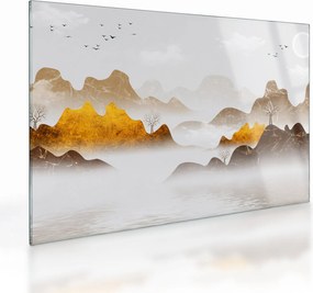 Tablou pe sticlă - Munții în ceață (70x50 cm)