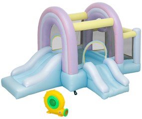 AIYAPLAY Hüpfburg, Piscină cu Bile, 2 Tobogane, Țesătură Oxford, Rezistent la UV, Blower, Colorat | Aosom Romania