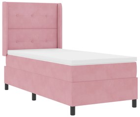 vidaXL Pat box spring cu saltea, roz, 90x190 cm, catifea