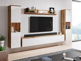 Mobilier living Nova XL (Stejar wotan + Alb lucios) (fără iluminat). 1060055
