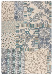 Covor albastru-bej țesut manual din lână 200x290 cm Eloise Patchwork – Flair Rugs