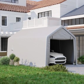 Outsunny Carport cort garaj 3 x 5,2 m, abriu mașină exterior carport pentru mașină cu ușă ruletă detașabilă gri | Aosom Romania