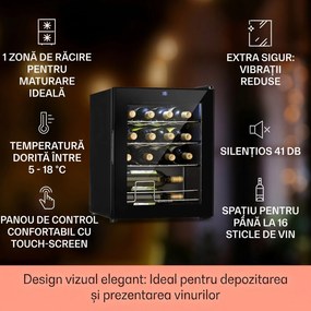 Klarstein Shiraz, răcitor de vinuri, 42 l, panou de control tactil, 131 W, 5 - 18 °C, negru